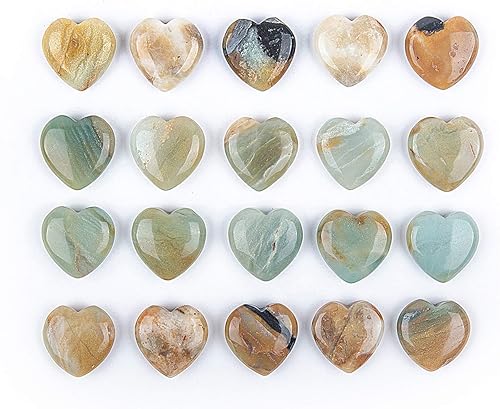 Miniatura 2 de JIC Gem Juego de 20 piedras de corazón de fluorita de cristal curativo de amazonita de 1.18 pulgadas (1.181 in) con palmera tallada, piedra de