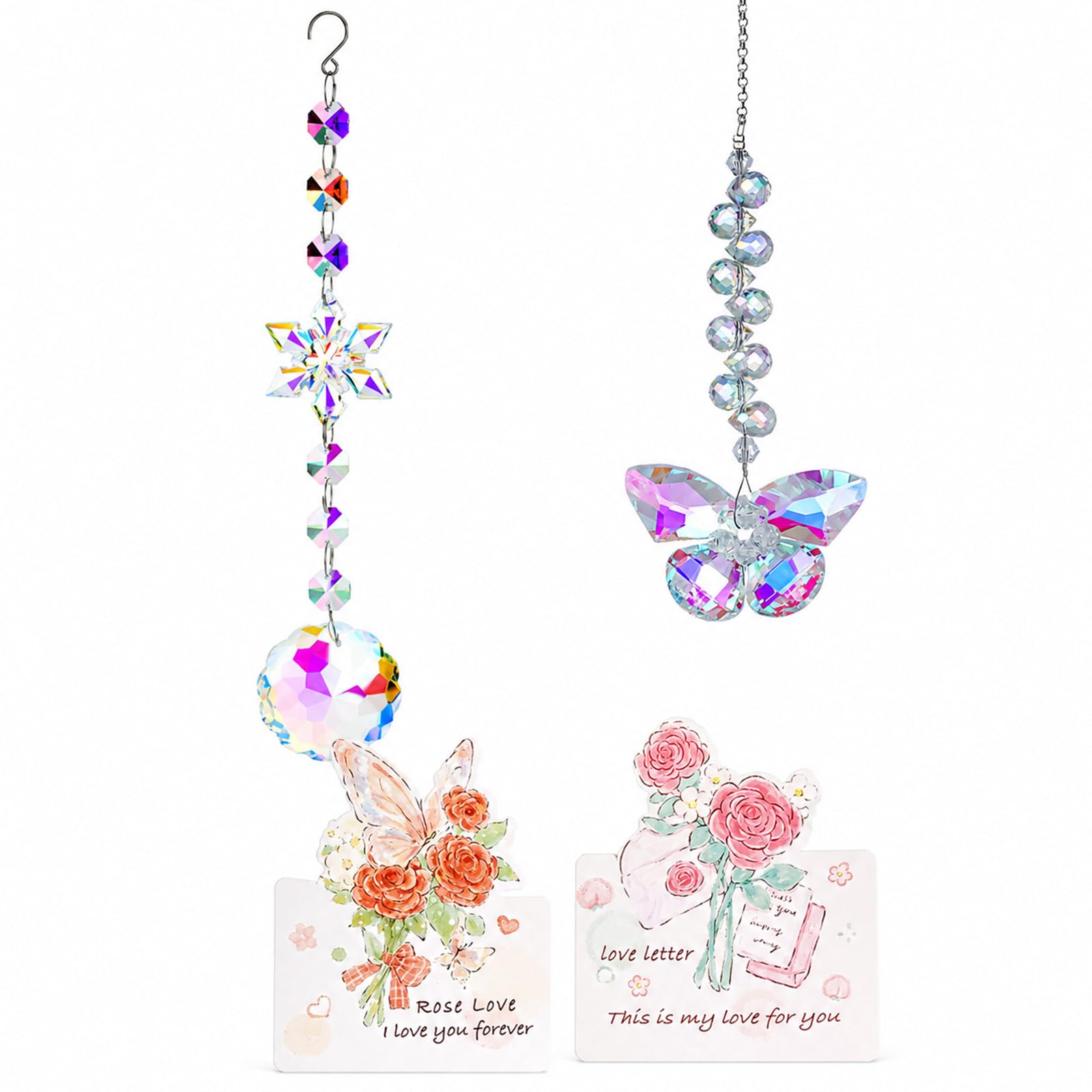 2 Pcs Crystal Sun Catchers for Windows Hanging Set with 2 Greeting Cards