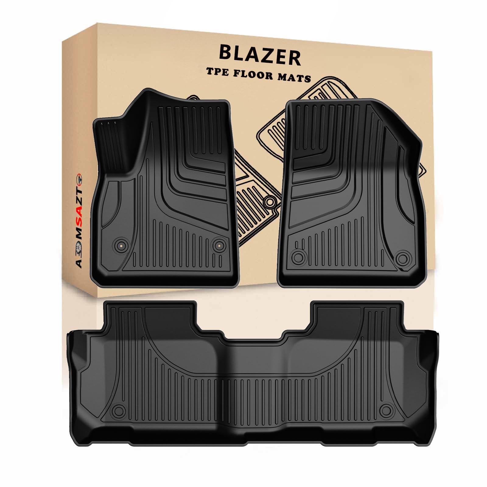 AOMSAZTO Floor Mats for 2019-2025 Chevy Blazer (Gas Only), Automotive Floor Mats Compatible with Chevrolet 2025 Blazer, 1st & 2nd Row All Weather Protection, Black