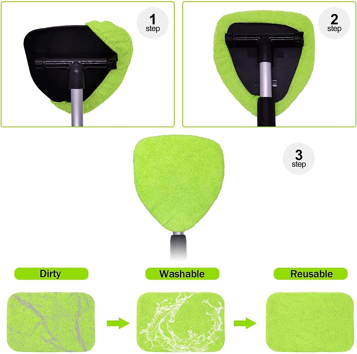 X XINDELL Windshield Cleaner -Microfiber Car Window Cleaning Tool with Extendable Handle with Washable Reusable Cloth Pad(7 Pack) : Automotive