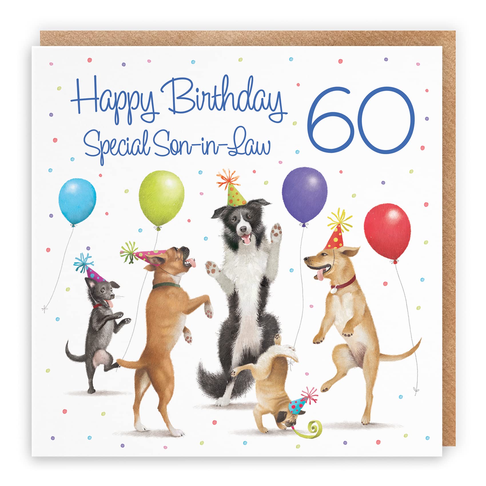 Hunts England60th Son-in-Law Birthday Card - Dancing Dogs - Happy Birthday - Special Son-in-Law - Age 60 - Funny Men's 60th Birthday Card For Son-in-Law - Milo's Gallery - Age Sixty