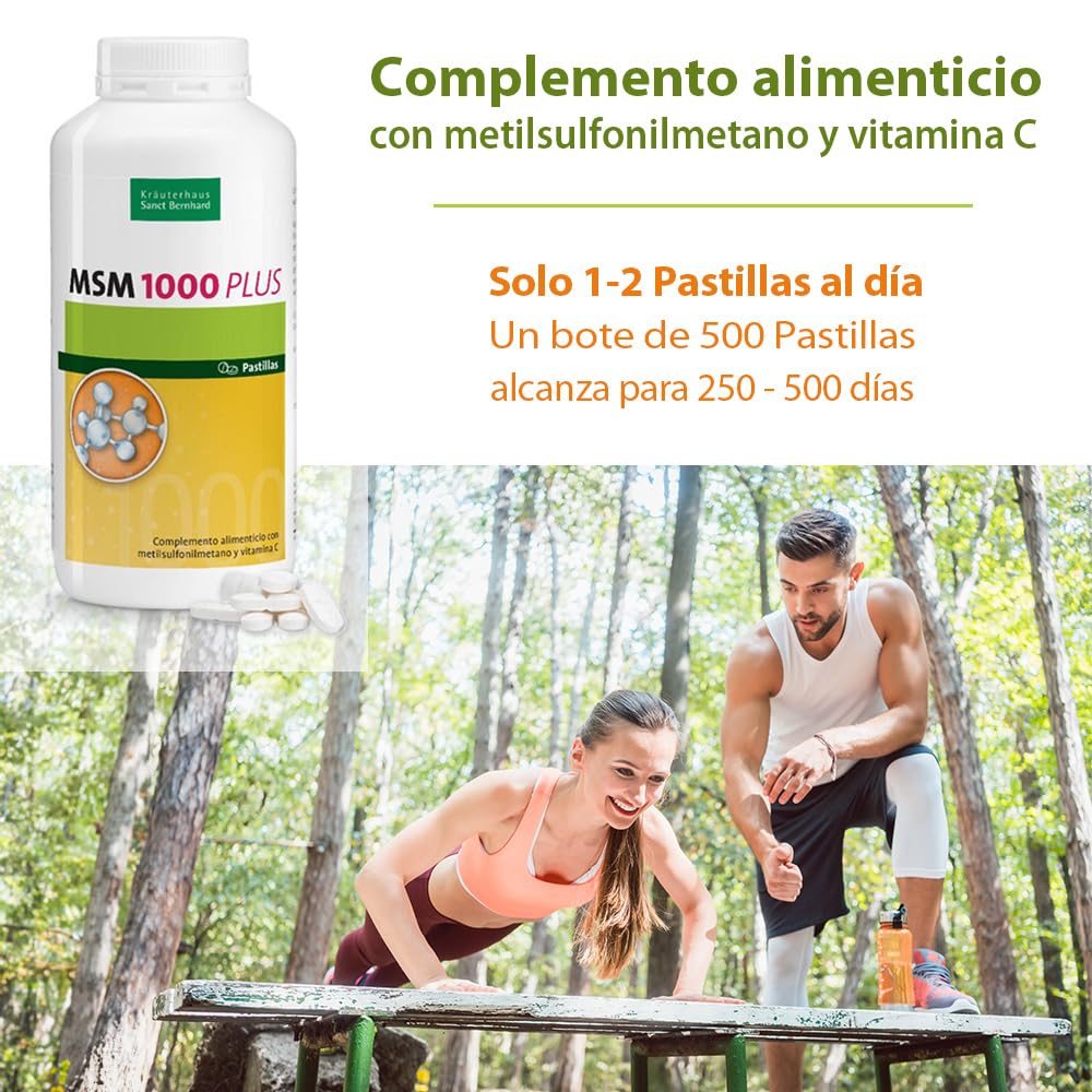 MSM 1000mg Plus Vitamina C - 500 Pastillas para hasta 500 días, apto para veganos