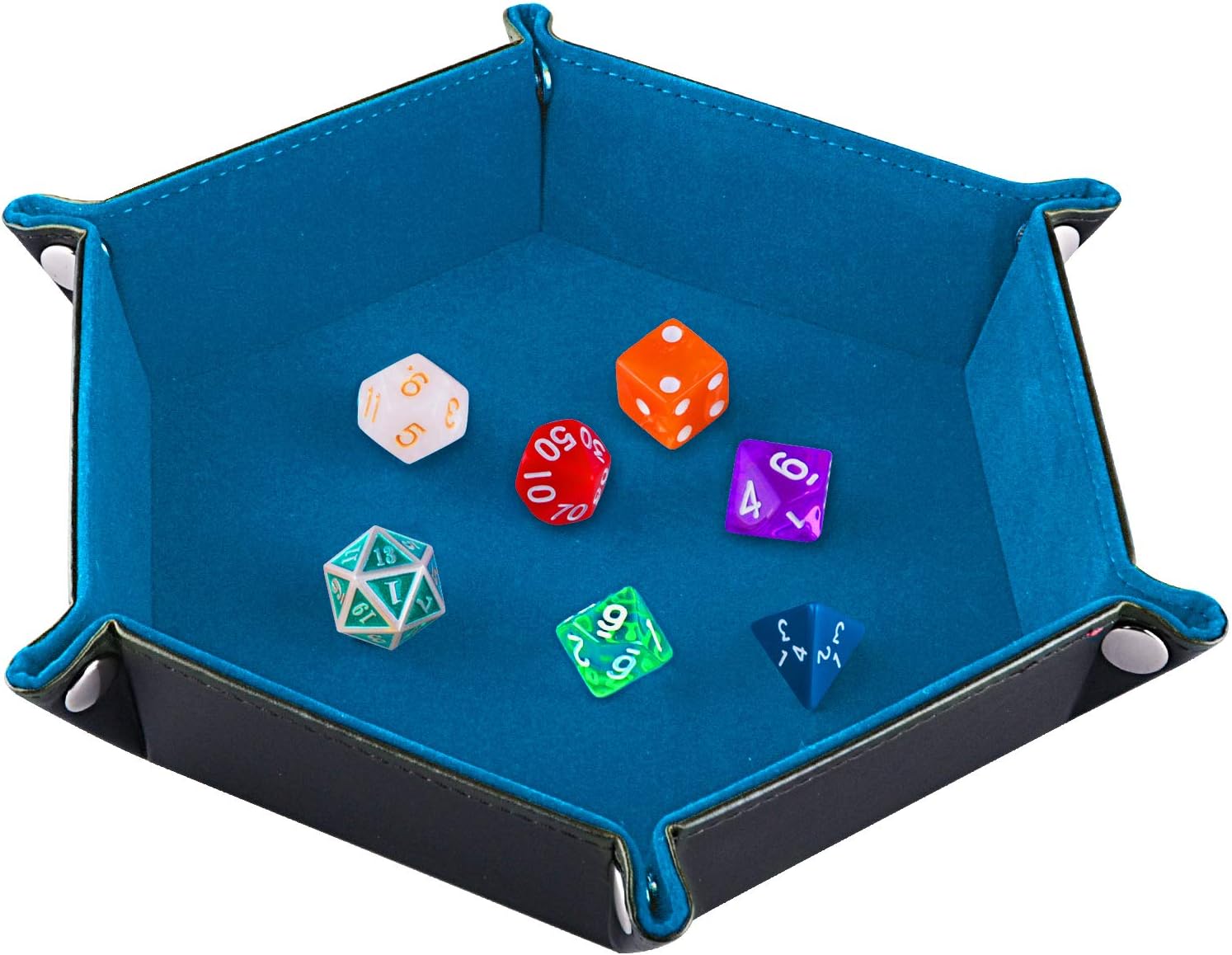 SIQUK Hexagon PU Leather and Blue Sky Velvet Dice Tray for Dungeons and Dragons RPG Dice Gaming D&D and Other Table Games