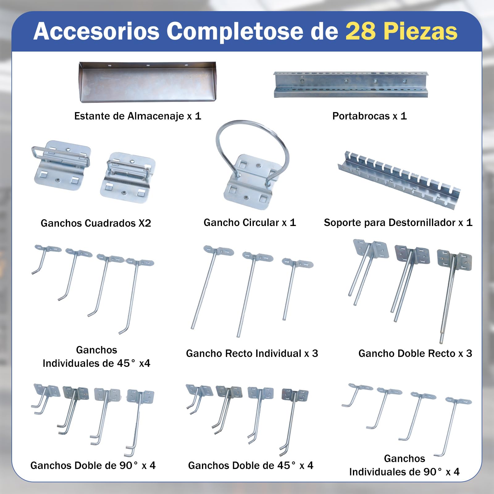 COSTWAY Kit de Organizador de Herramientas para Pared, Kit de Organización de Herramientas con 3 Paneles Perforados y 28 Accesorios para Colgar, Panel de Herramientas con Agujeros para Garaje (Azul)