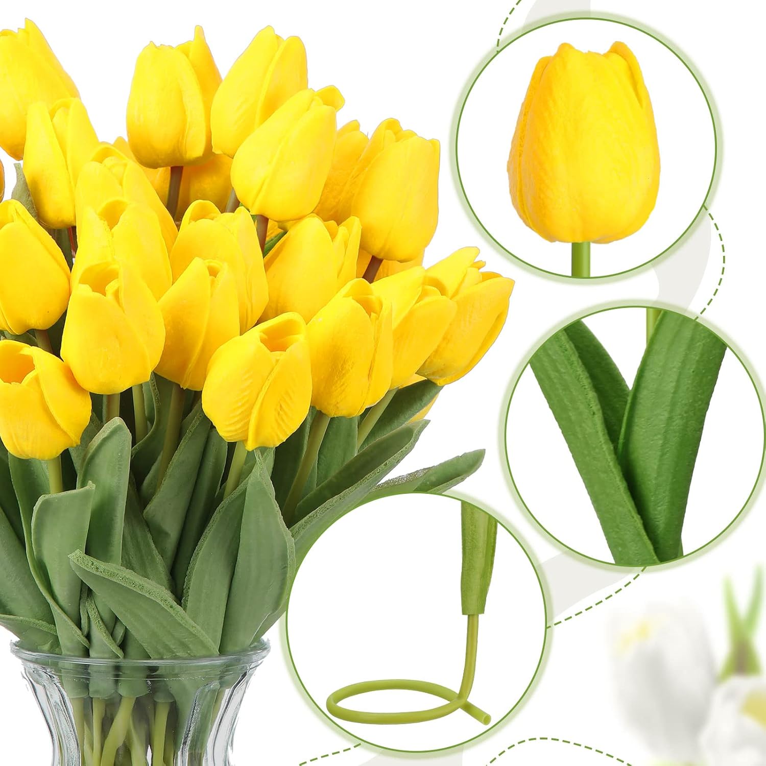 Janinka 100pcs Artificial Tulip Flowers Fake PU Tulips Faux Latex Bouquet Flower Centerpieces Arrangement Floral for Mother Day Wedding Spring Decorations (Yellow) - Image 3