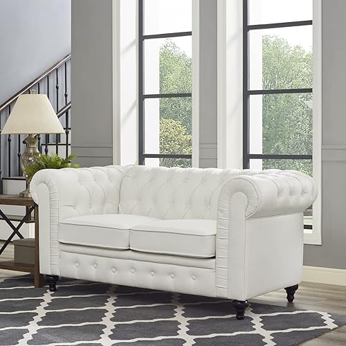 Naomi Home Emery Chesterfield Sofa Set White/Loveseat Only