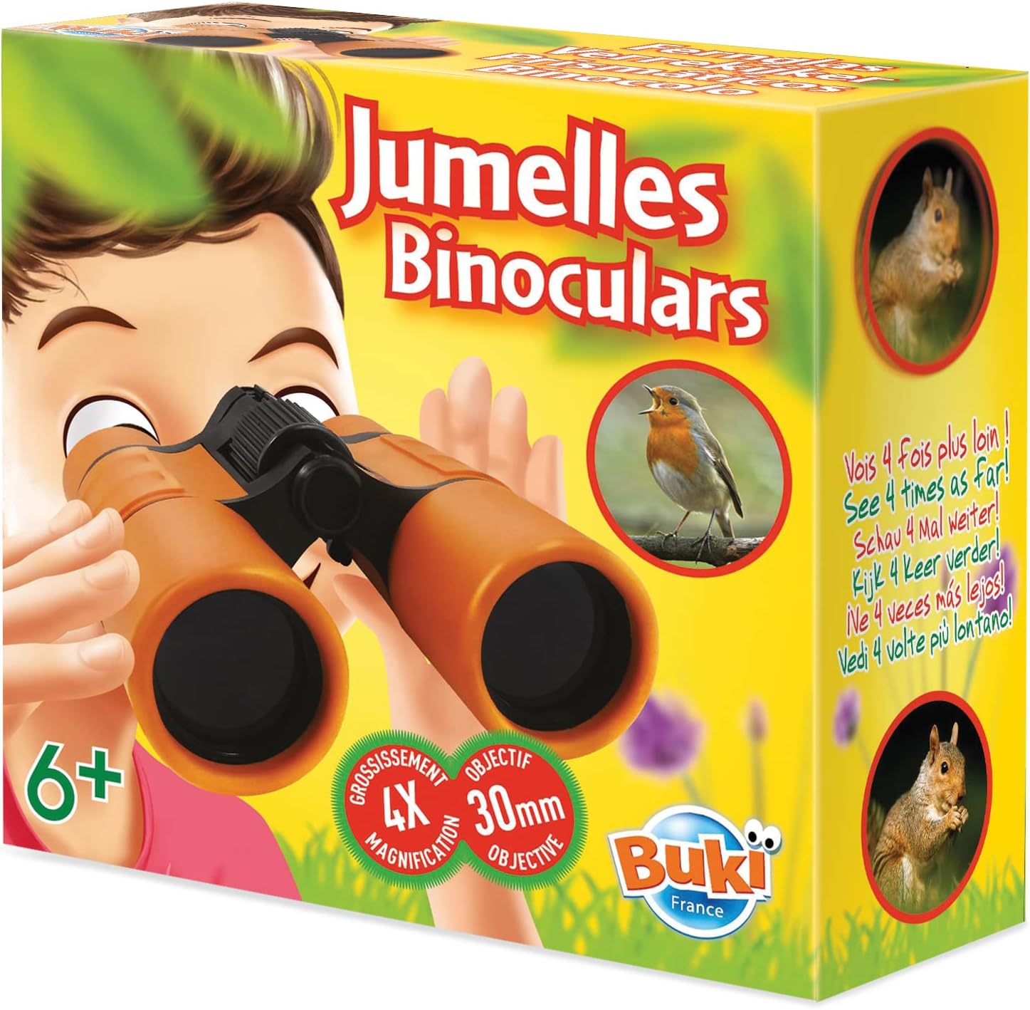 Buki France BN009 Binoculars with 4x Magnification. Lightweight Binoculars Gift Set for Kids. Childrens Outdoor Camping Kit with Strap, Bag & Lens Wipe STEM Toy. Spy Gift Suitable for Boys & Girls 6+