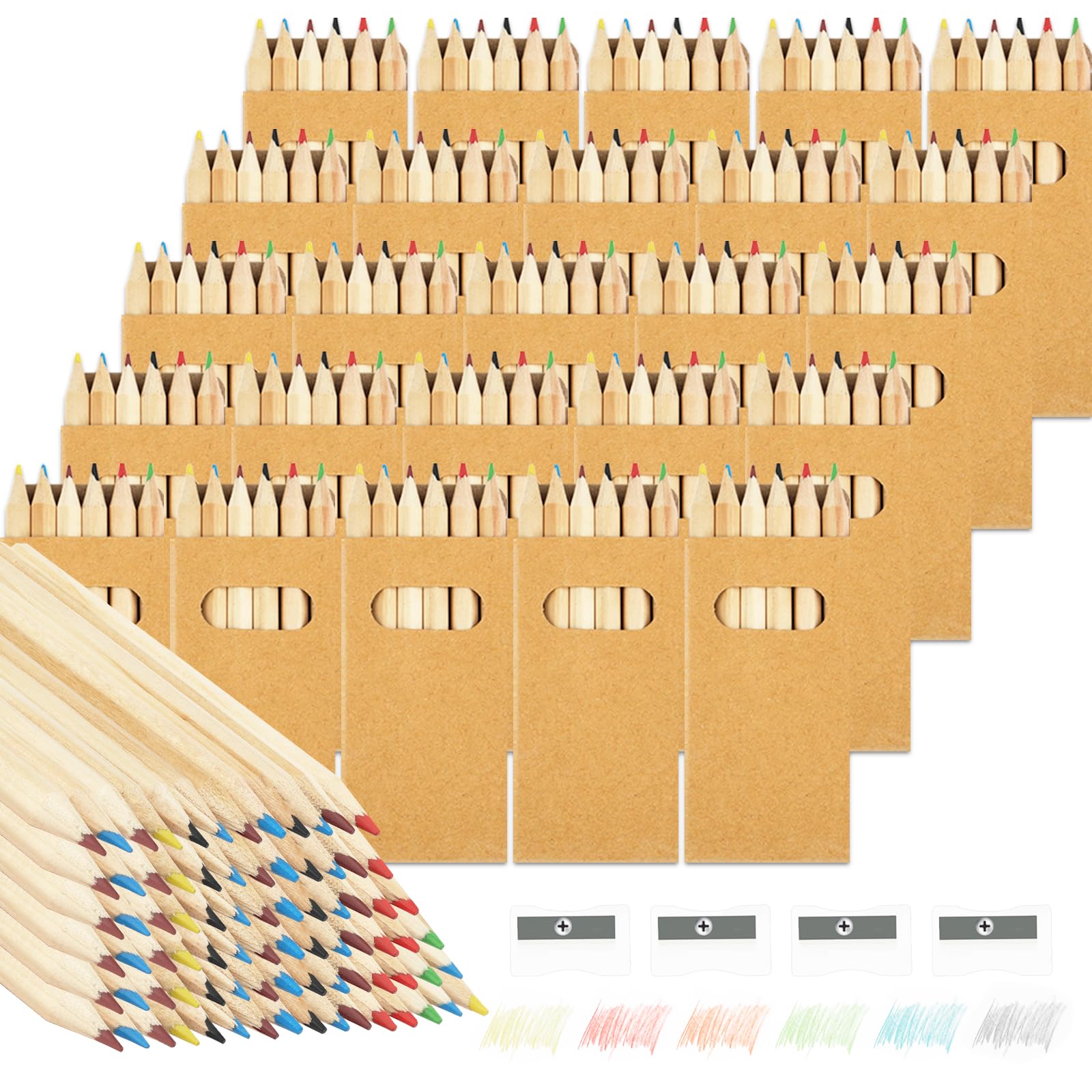 Deepton Buntstifte Set, 20 Packungen Kleine Buntstifte mit je 6 Buntstiften | 120 Mehrfarbig Holzstifte mit 4 Spitzern, Farbstifte Kinder für Kunst Zeichnung, Schreiben, Skizzieren und Färbung