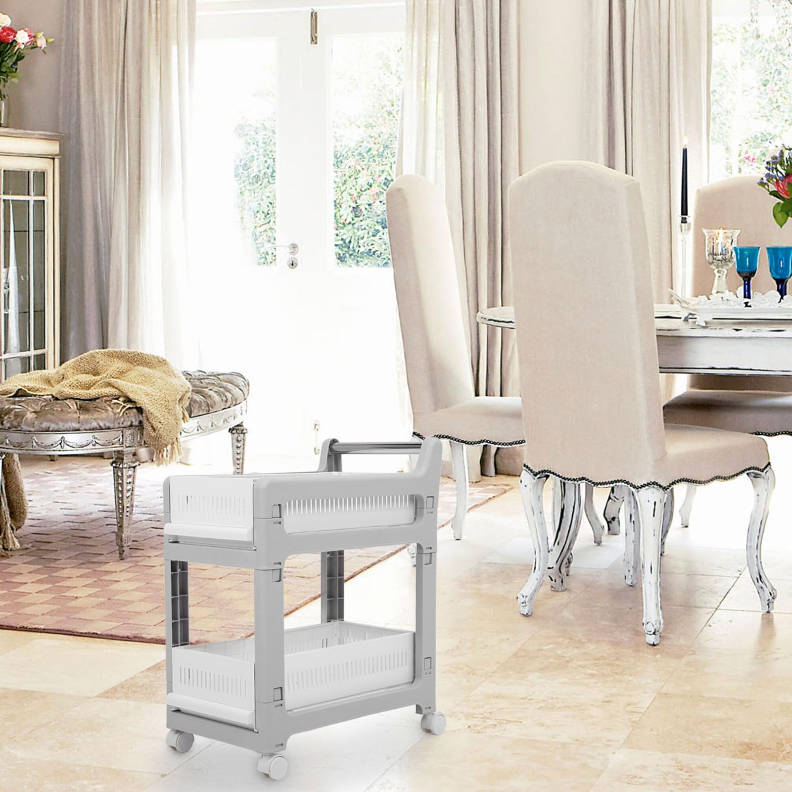 Carrello Multiuso a 3 Ripiani con Cestelli Scorrevoli, per | Carrello portaoggetti da multifunzionale con ruote per soggiorno, camera da letto, bagno, garage