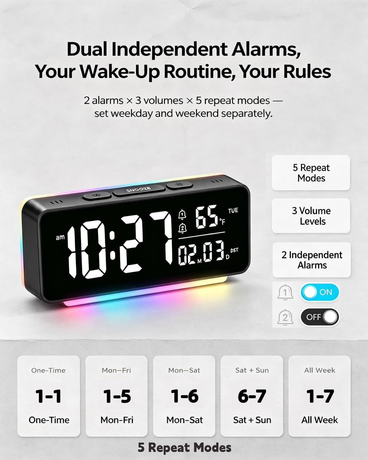 Digital Alarm Clock with RGB LED Light