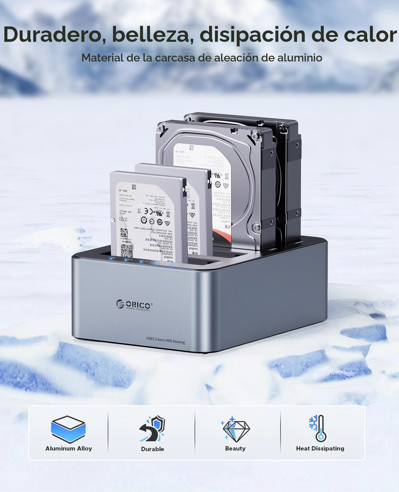 ORICO Base de Carga para Disco Duro de 4 bahías, USB 3.2 Gen 1 para SATA 2,5/3,5 Pulgadas SSD/HDD hasta 4 x 20 TB, clonación Offline, Fuente de alimentación de 12 V/6,5 A (6646C3-C)