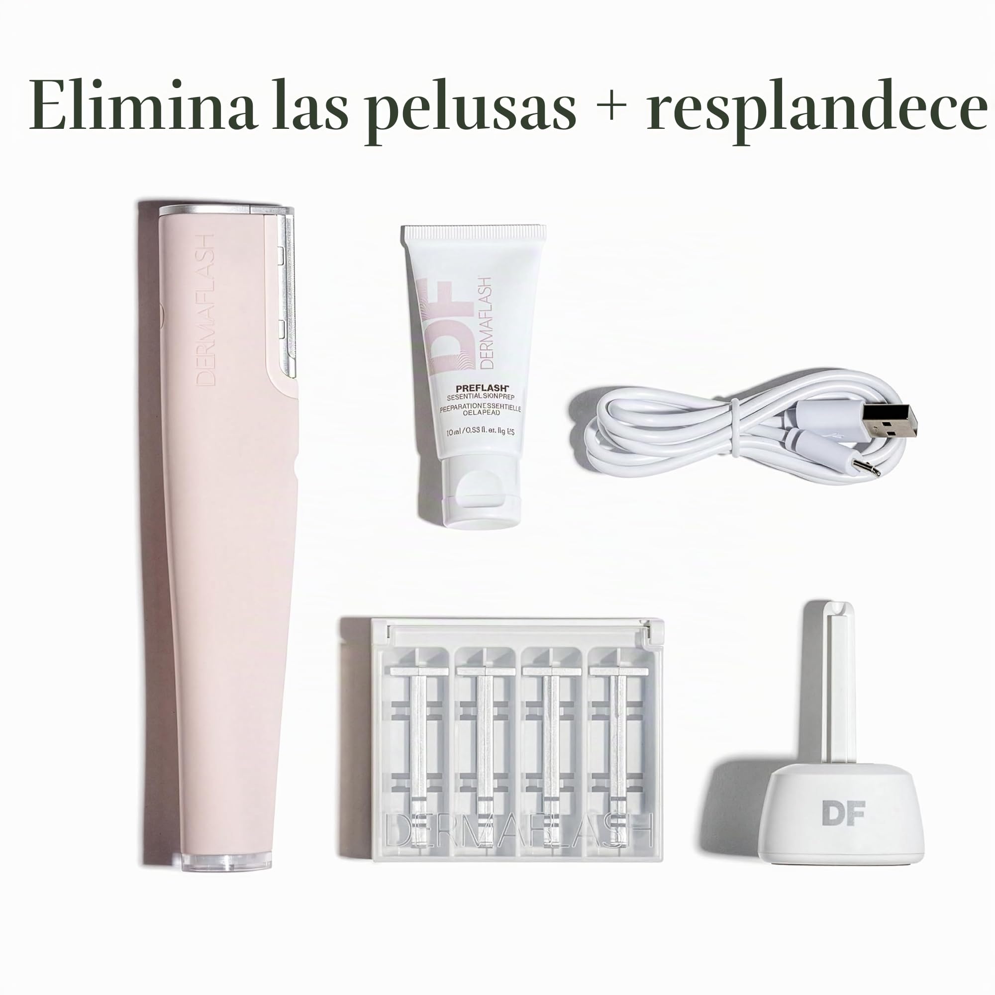 DERMAFLASH Dispositivo LUXE Plus, herramienta antienvejecimiento, exfoliación, depilación y dermaplaning con tecnología Sonic Edge y 4 semanas de tratamiento, rubor