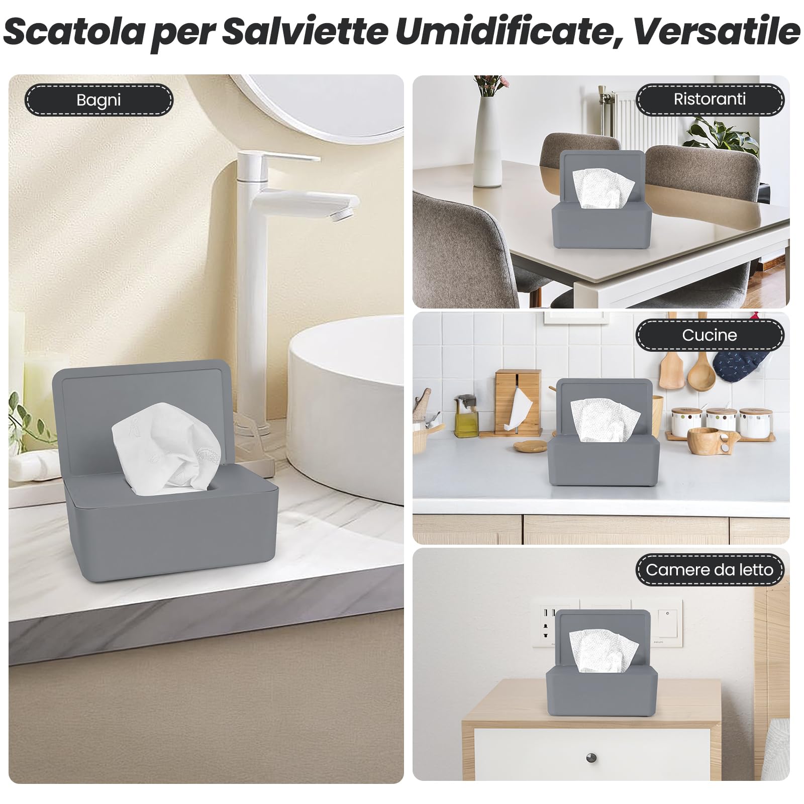 Scatola Porta Salviette Umidificate Dispenser con Coperchio Grigio