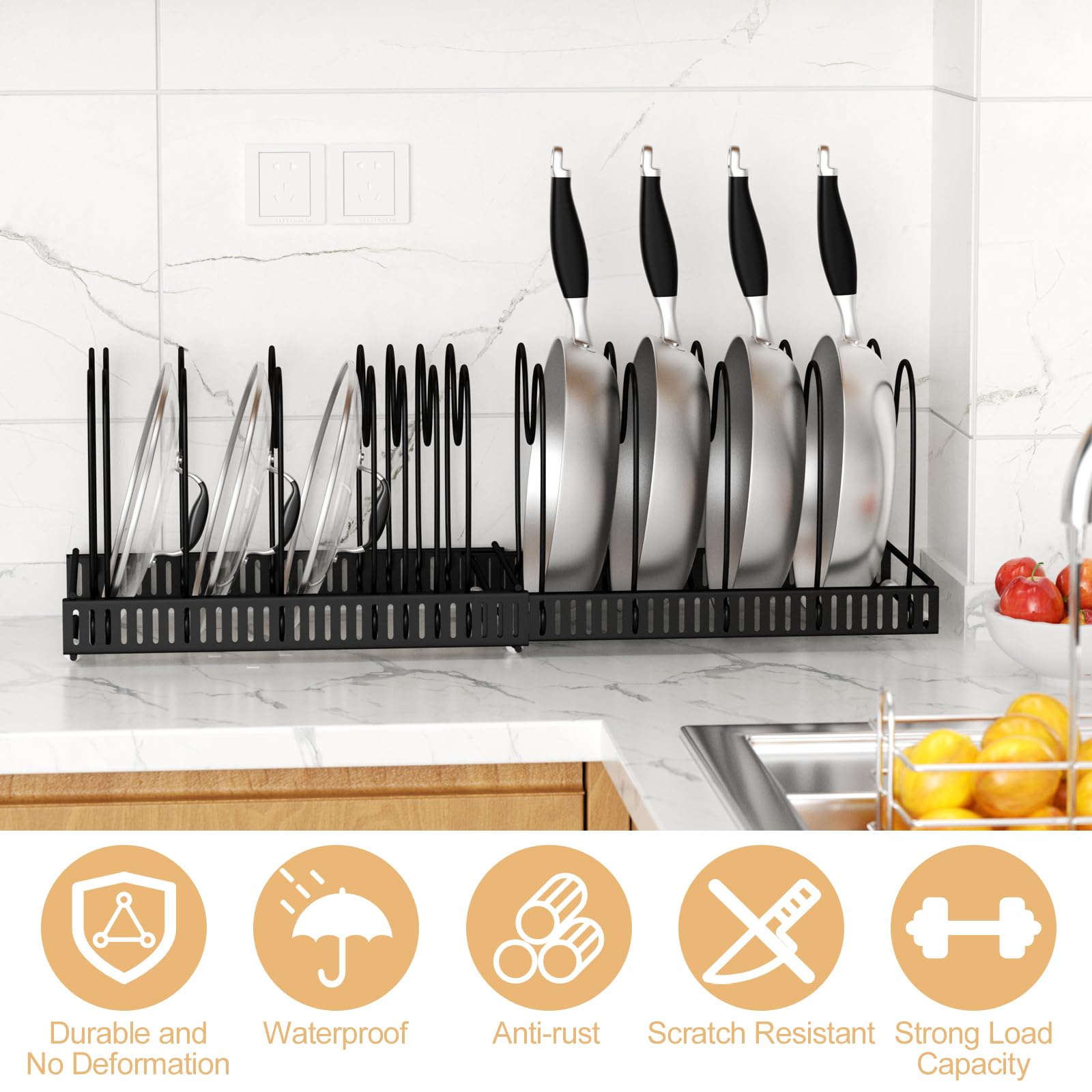 Portacoperchi E Organizer Da Cucina 2-in-1 – Antiscivolo, Con Supporto Per Utensili E Ricette, Salvaspazio, Grigio, Per Piani Di Lavoro
