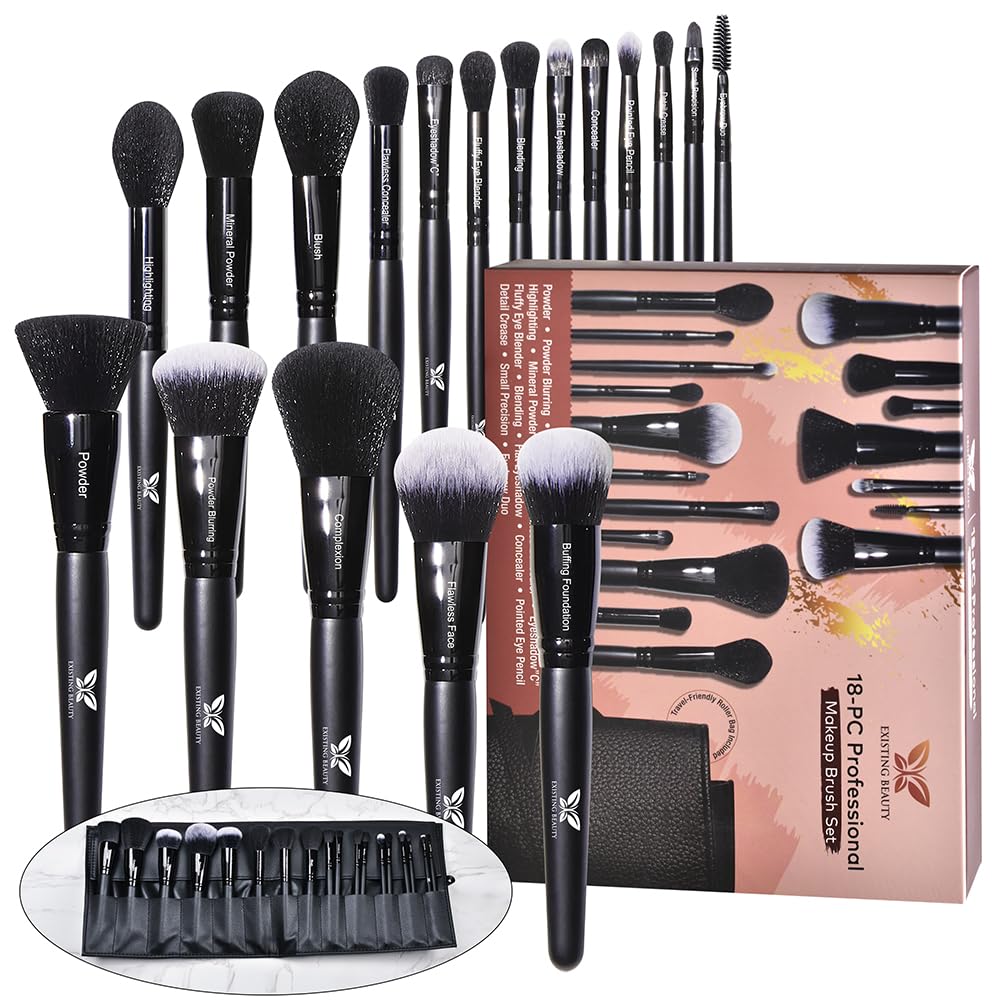 18-Pc Makeup Brush Set - Professional Makeup Brushes for Foundation, Powder, Blush, Contour, Eyeshadow, Brow, Lip, Fan and More - Total Makeup Brushes