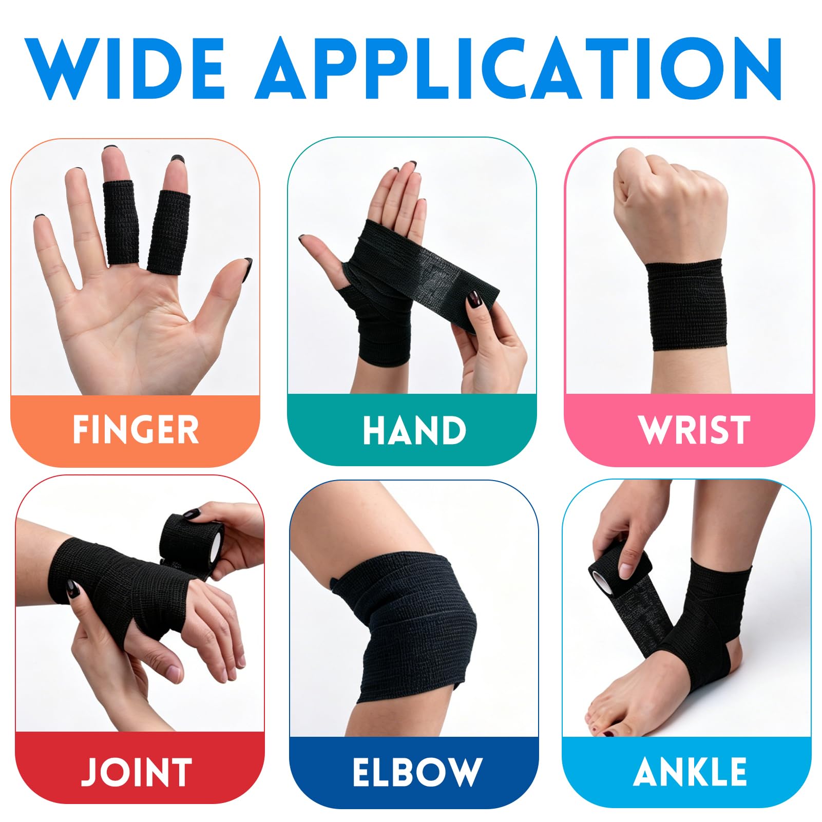 Self Adhesive Bandage Wrap, 2" X 5 Yards Elastic Cohesive Bandage Wrap, Color Athletic Tape, Vet Wrap, Ankle Tape,Non-Woven Cohesive Bandage 16Rolls，Black — Amazon image 3