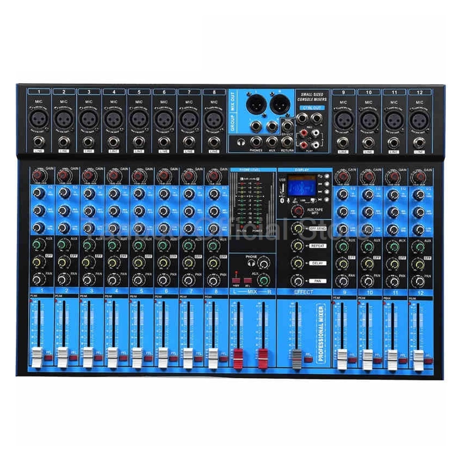 Mezclador de audio para DJ Procesador digital profesional, prerreverberador, efector, consola de mezclas Bluetooth de 8/12 canales, mezclador antigritos con micrófono(12 Channels)