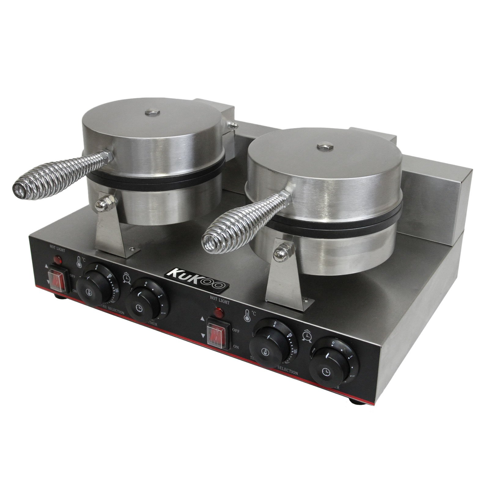 KuKoo Waflera Gofrera Doble Eléctrica 1000W de Acero Inoxidable, Aluminio y Plancha PTFE Waflera Gofres Waffle Maker Máquina de Hacer Waffles Wafflera Doble con Control Temperatura Automático