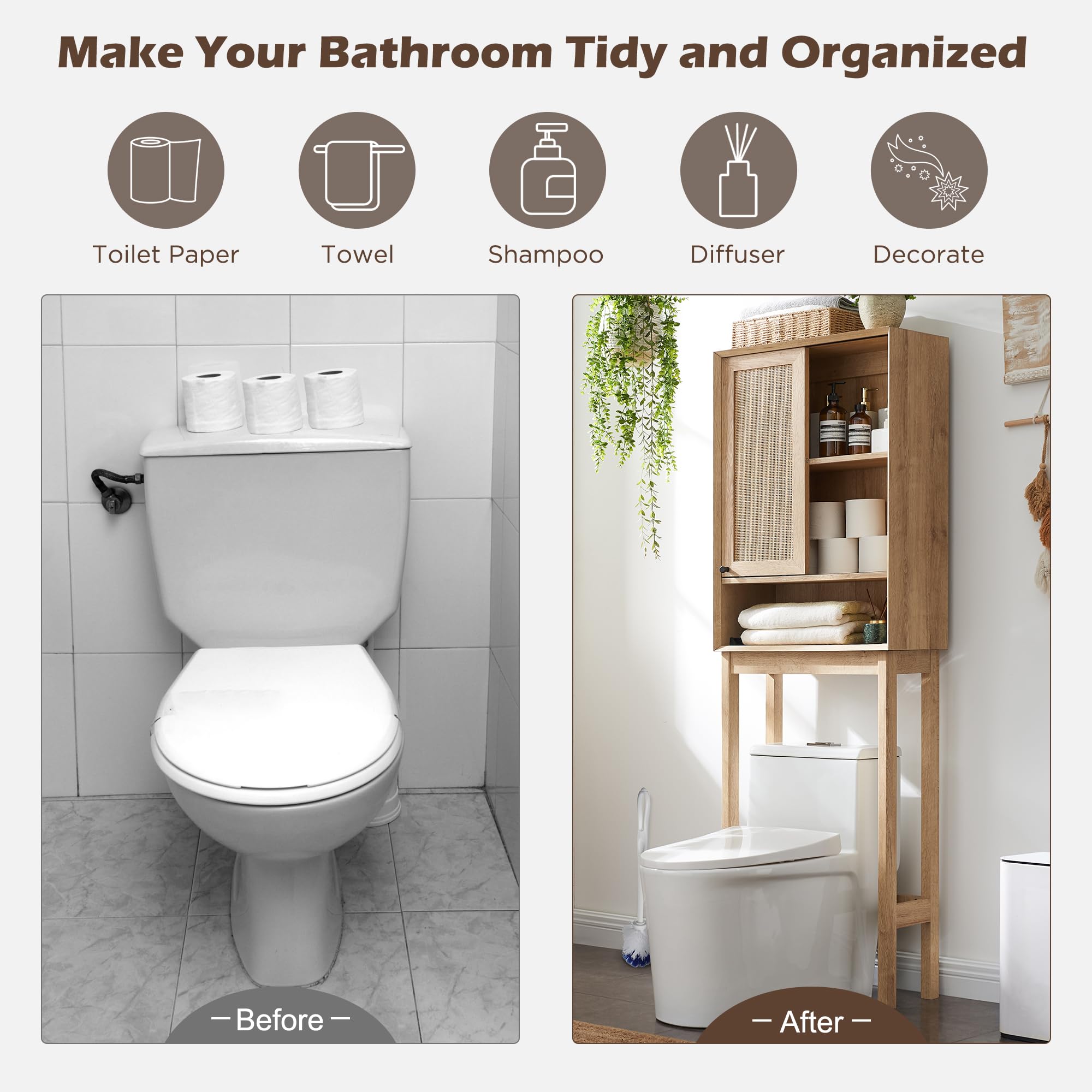 Snapklik.com : RedLemon Natural Rattan Over The Toilet Storage Cabinet ...