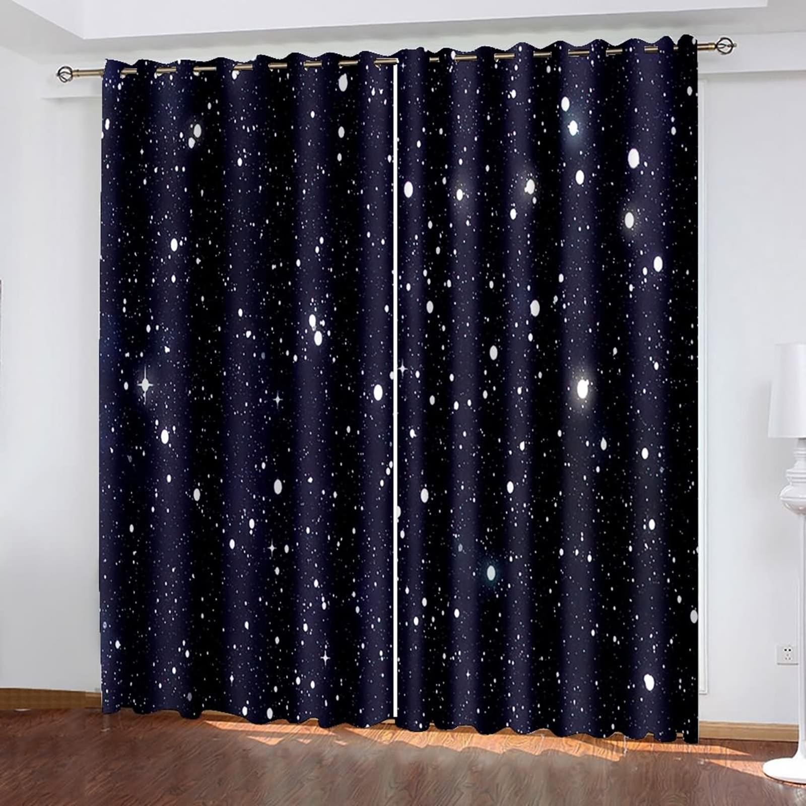 Vorhang Verdunkelung 183 cm Lang, Gardinen Verdunklung mit Ösen 2er Set Marineblau Winter Sternenhimmel Landschaft Vorhänge für Wohnzimmer Schlafzimmer Kinderzimmer, 214x183 cm(BxH)