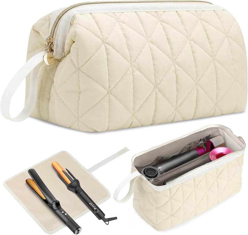 Bolsa de viagem para ferramentas de cabelo YUFIXO com tapete resistente ao calor, bege