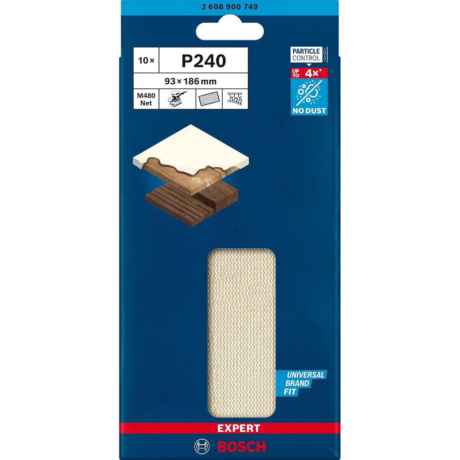 Bosch Professional 10x Expert M480 Sanding Net (for Hardwood, Paint on Wood, 93x186 mm, Grit 240, Accessories Orbital Sander)