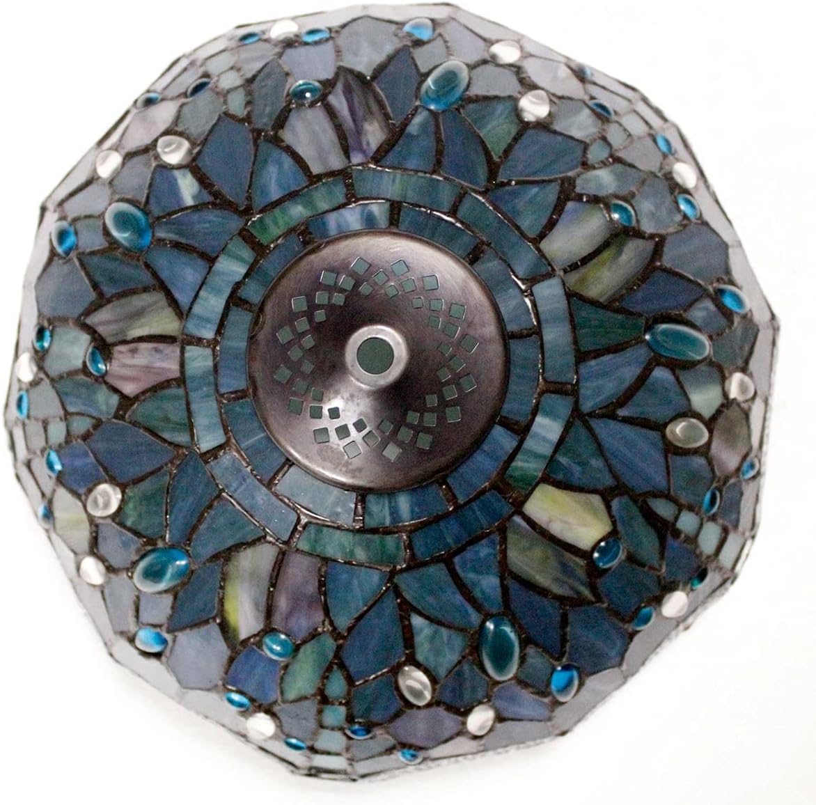 WERFACTORY Tiffany Ceiling Light Fixture Sea Blue Stained Glass Dragonfly Semi Flush Mount Lamp Wide 12 Inch, Height 11 Inch S147 Series