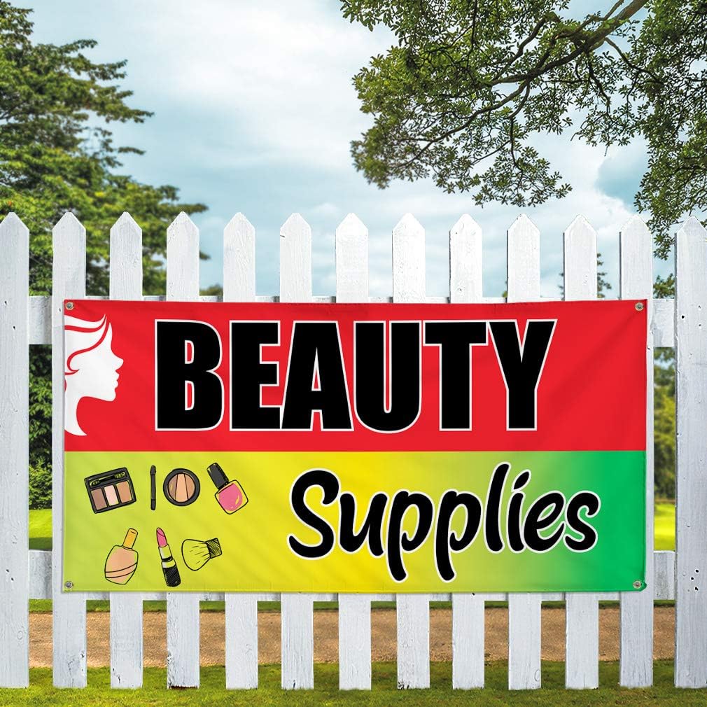 Vinyl Banner Multiple Sizes Beauty Supplies Advertising Printing A Business Outdoor Weatherproof Industrial Yard Signs Red 4 Grommets 16x40Inches