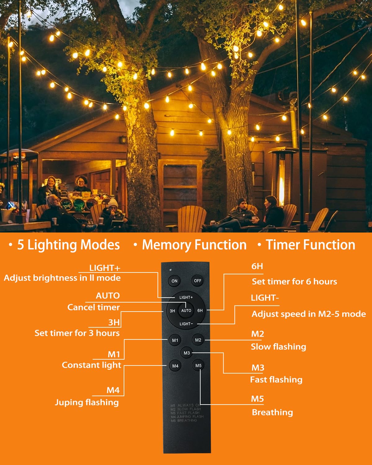 lP68 Cadena de luces LED para exteriores, bombillas G40, plástico ABS, cadena de luces para exteriores, solar, resistente al agua, para romántico, jardín, balcón (24 V, 20 m, 33 bombillas)