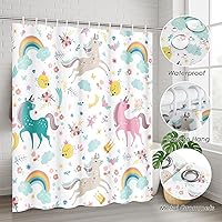 Vista 6 de ArtSocket Juego de baño de unicornio arcoíris con cortina de ducha y alfombras, accesorios lindos Cloud Fun Girl Juego de cortina de ducha