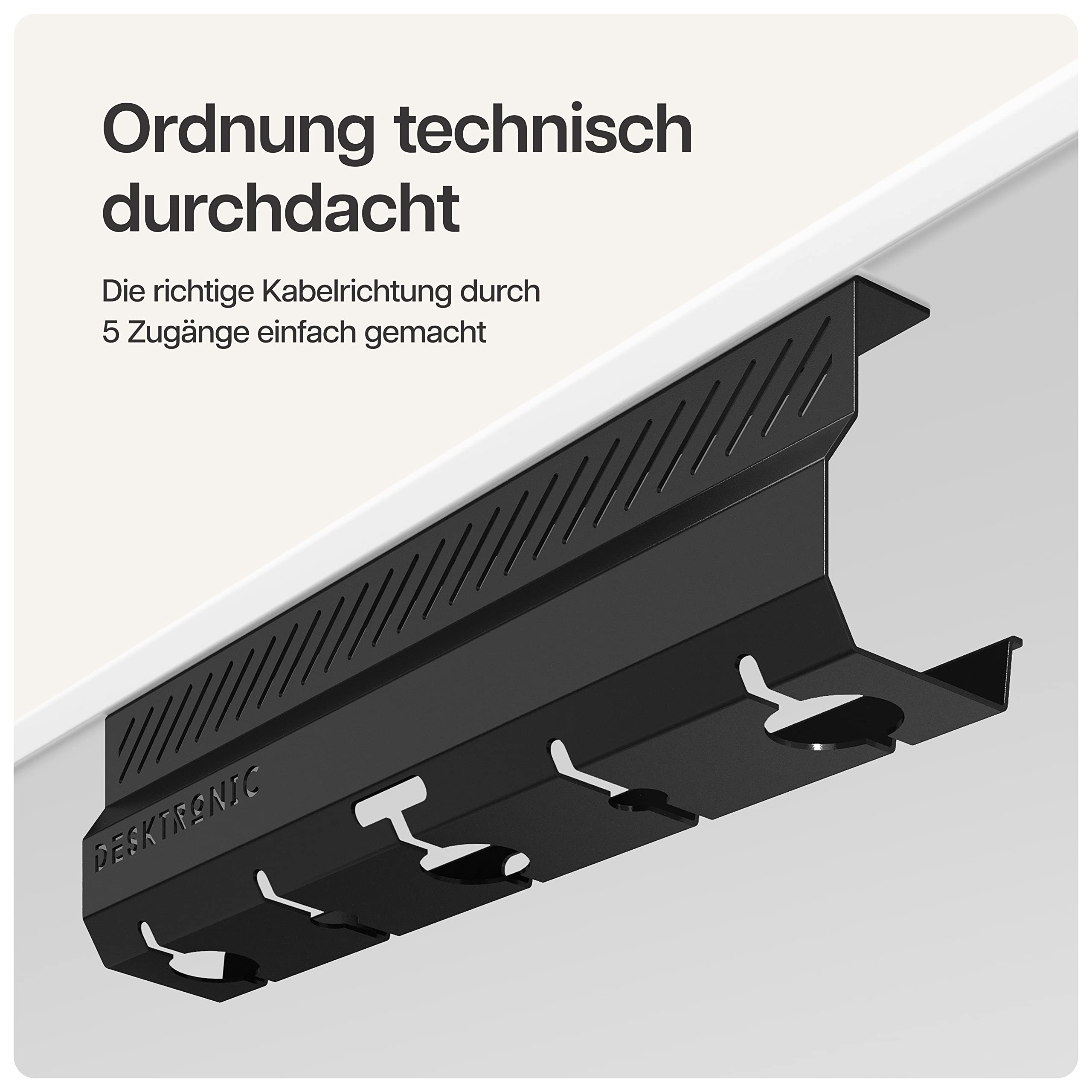 Kabelkanal Schreibtisch Schwarz 2er Set - Edelstahl Kabelmanagement Schreibtisch Kabelkanal mit 5 Kabelausschnitten - Einfach zu Installierender Kabel-Organizer - Kabelhalter von Desktronic