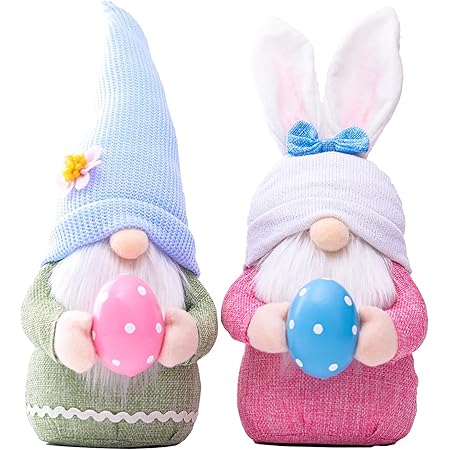 ENLACE 2 Stück Ostern Deko Wichtel, Handgemachte Plüsch Osterhasen Zwerg mit Eiern, Osterhasen Puppen für Osterdekoration Frühling Osterhase Wichtel Dekor Urlaub Dekoration