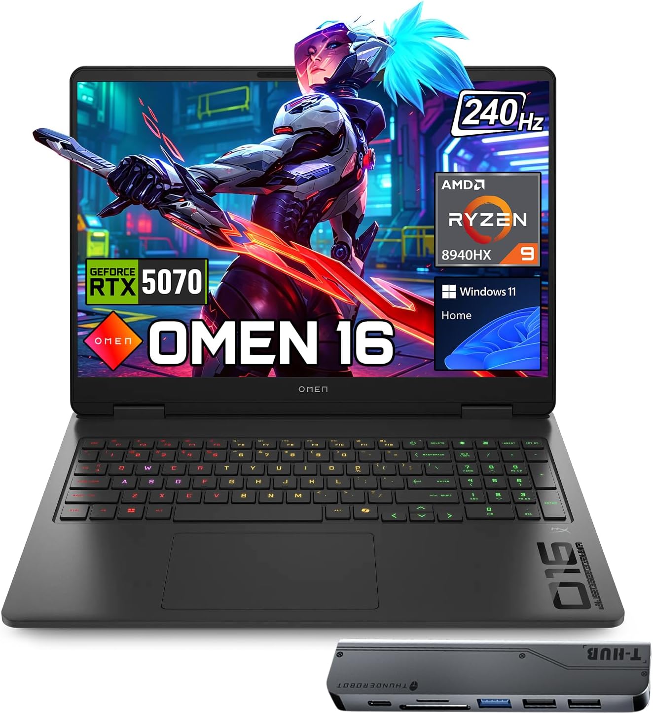 Omen RTX 5070 AMD Ryzen 9 8940HX 240Hz Gaming Laptop | 16" WQXGA IPS, 32GB DDR5 RAM, 2TB SSD, RGB Backlit KB,Low Blue Light, Windows 11 Home,w/bundle