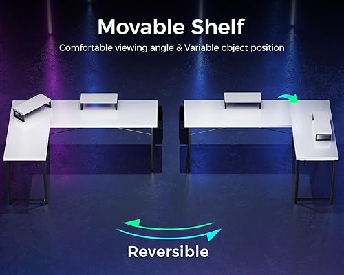 Miniatura 6 de ODK Escritorio en forma de L, escritorio esquinero para computadora de 59 pulgadas, escritorio de juegos, escritorio de oficina en casa con soporte