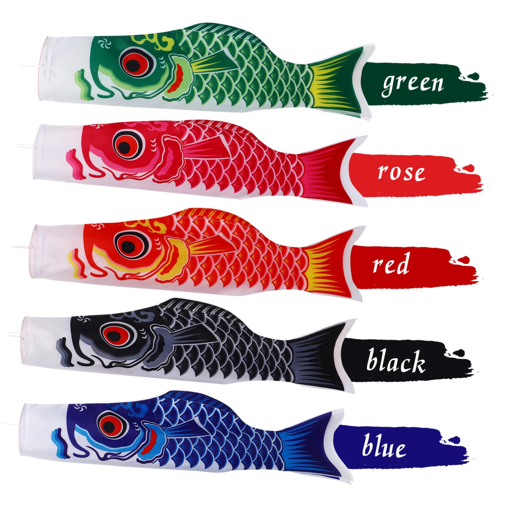 Manche à Air Japonaise Drapeau de Carpe Koï 5Pcs Satin Beau Compact