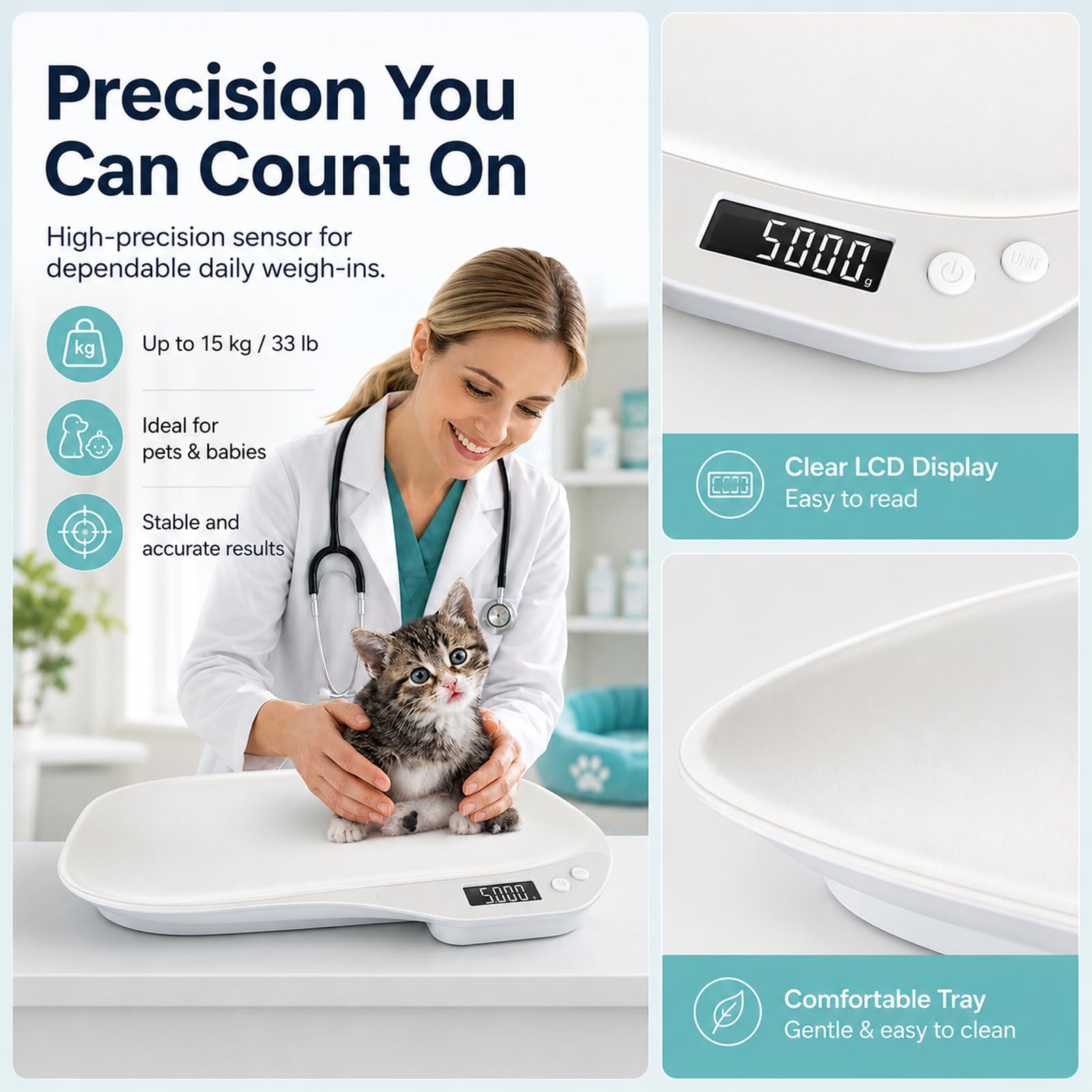 Digitale Waage für Haustiere, Tierwaage für Kleine Tiere, Digitale Haustierwaage(g/oz/ml/lb.oz), Hundewaage bis 15 Kg, LCD Digitale Katzenwaage, Tierwaage Kleintiere für Katzen,Haustiere, Küche