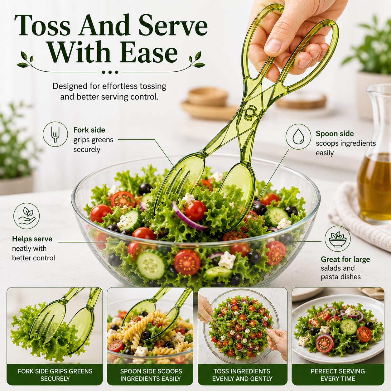 HIC Salad Tong - Toss & Serve Salads Easily -4