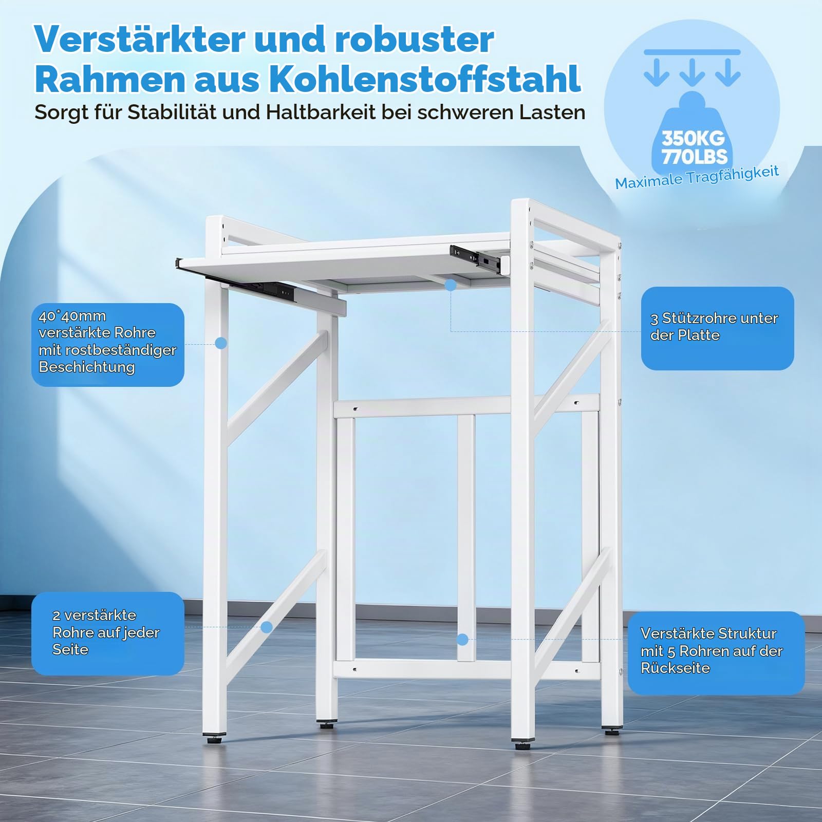 Regal über waschmaschine,Waschmaschinenregal mit Ausziehbarem Wäscheständer,TragfäHigkeit 350 Kg 2 HöHenverstellbar,Waschmaschinenschrank 74 * 64 * 113.5cm (White With Drawers)