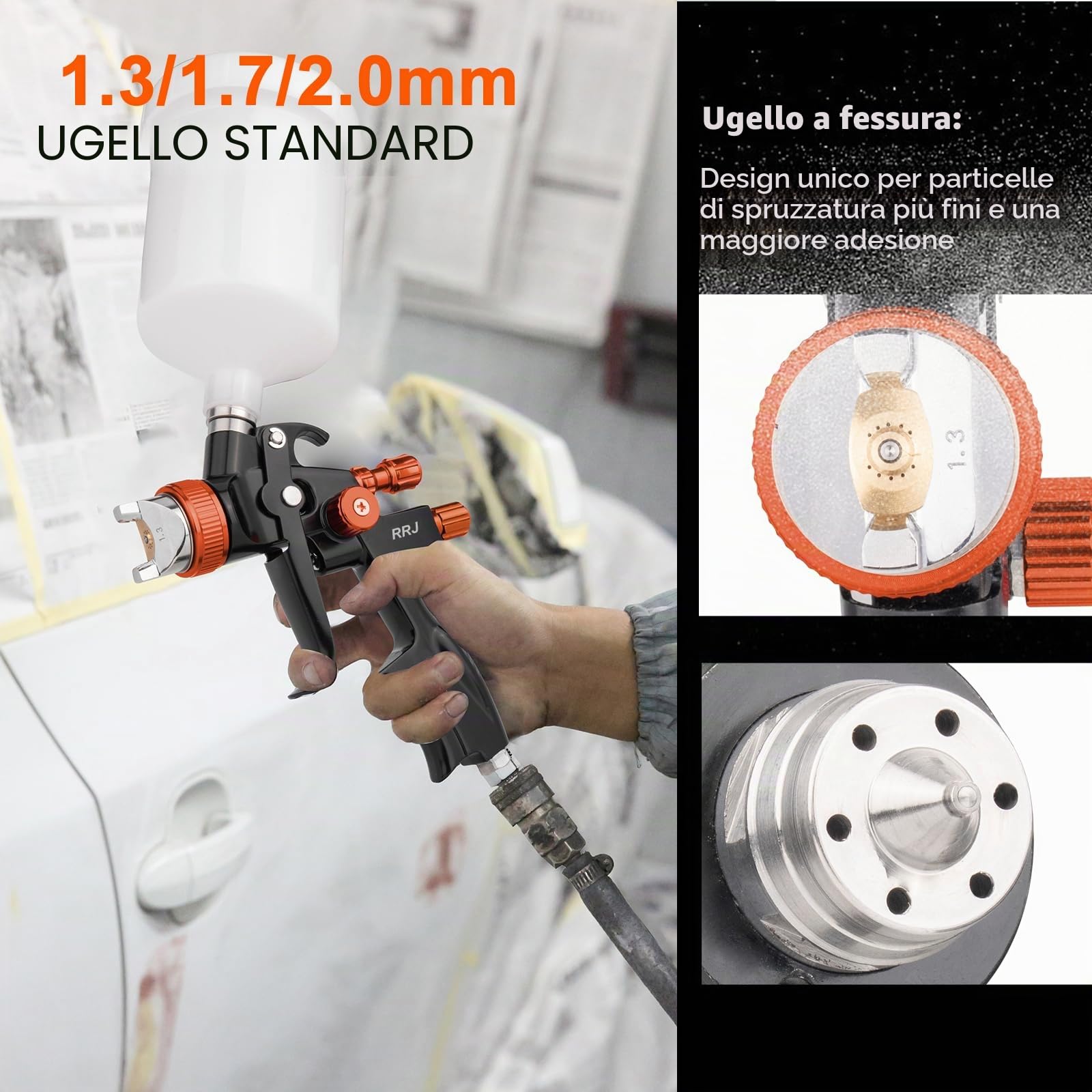 HVLP - Pistola a spruzzo professionale con 3 ugelli da 1,3 mm/1,7 mm/2,0 mm, pistola a spruzzo professionale a gravità, con misuratore di pressione in plastica da 600 ml