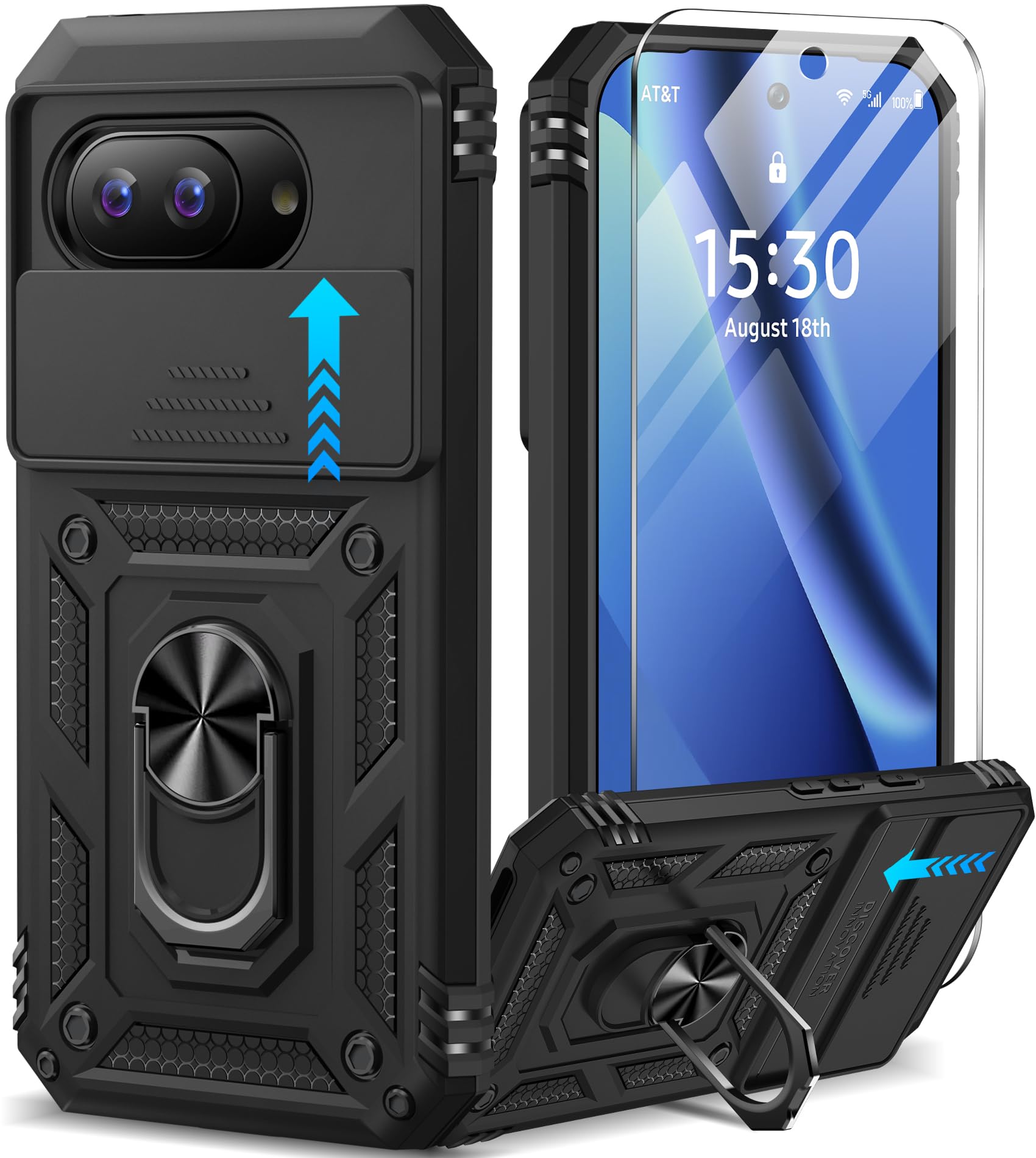 for Google Pixel 10A Case with Screen Protector & Slide Camera Lens Cover,Built-in 360°Ro…