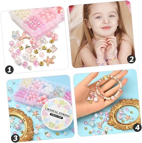 Miniatura 9 de EXCEART Kit de 5 juegos de materiales de cuentas, ropa rosa, kit de artes y manualidades, florero de flores rosas, perlas sueltas redondas, perlas