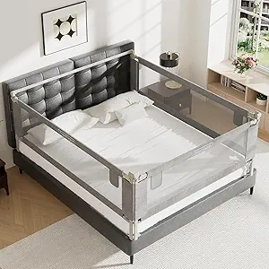 3-Pack Bed Rails for Toddlers with Headboard Rod - Height Adjustable Baby Bed Rail Guard Specially Designed for Full Size (74.8 x 74.8 x 54 Inch)