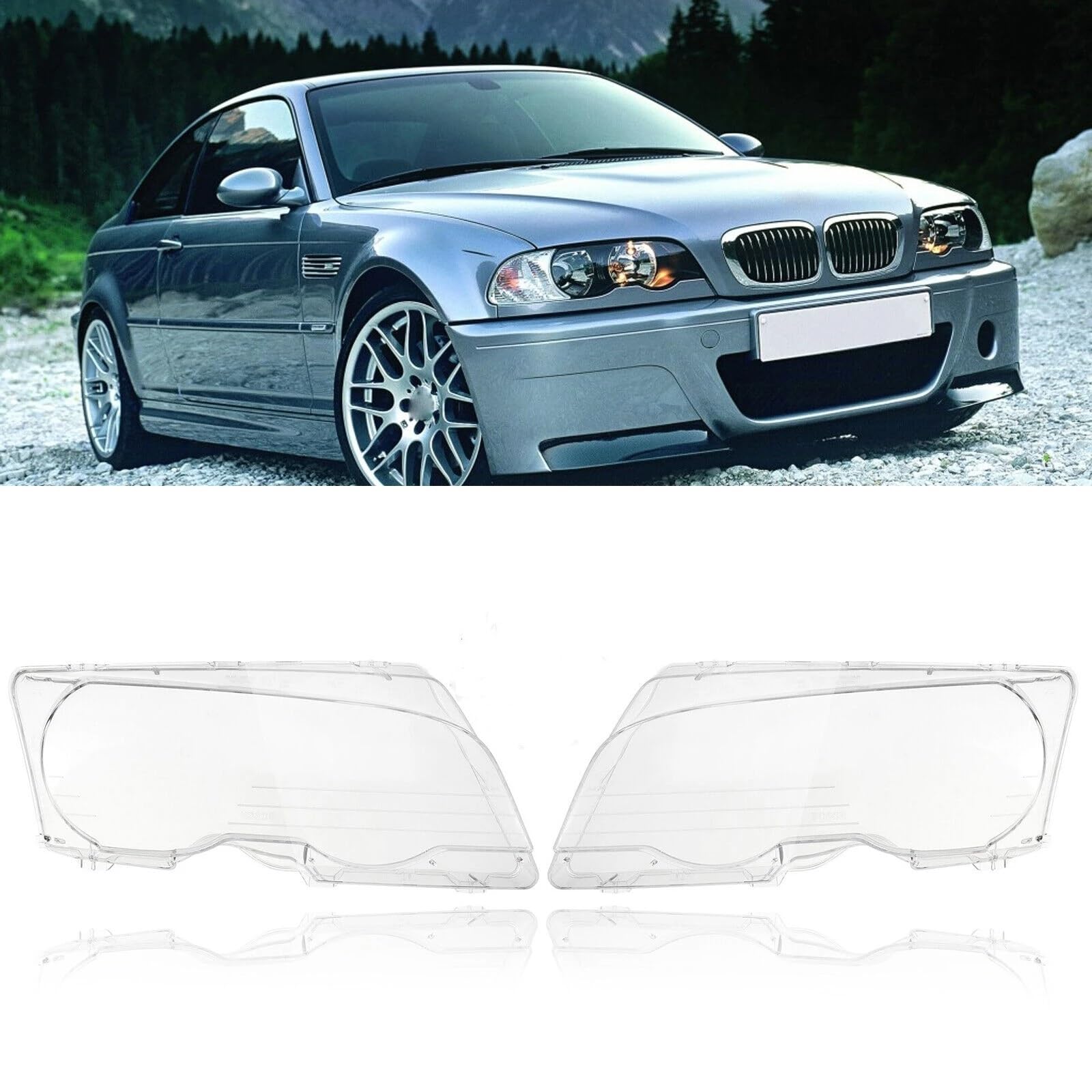 Lentes Faro Coche para BMW E46 2 Puertas 1999-2003 para M3 2 Puertas 2001-2006 Cubierta Pantalla Lámpara Transparente Cubierta Lente Faro Delantero Izquierdo Derecho Cubierta Faro Coche