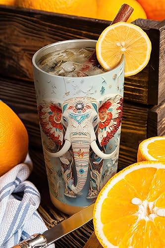 Miniatura 3 de ORCAE Vaso de elefante navideño de 20 onzas, diseño de copos de nieve, flores, elefante, colorido vaso de elefante floral, taza de viaje aislada con