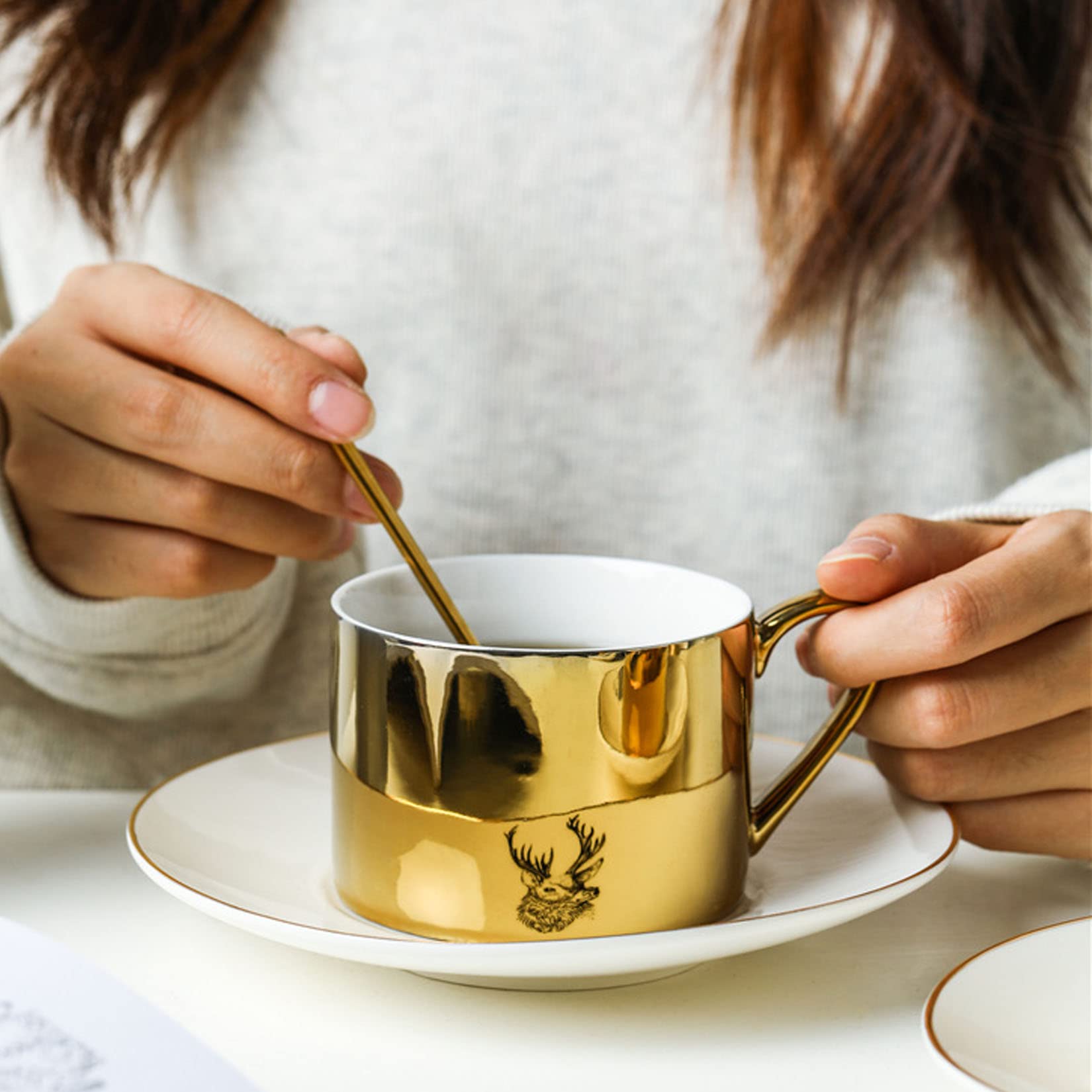 Persönliche Kaffeebecher, Espressotasse, Nachmittagstee-Tasse und Untertasse, Party-Teetassen, chinesisches Tee-Set, Mode-Büro-Kaffeetasse, Spiegel-Tierreflexions-Wasserbecher, Nachmittagstee-Keramik-