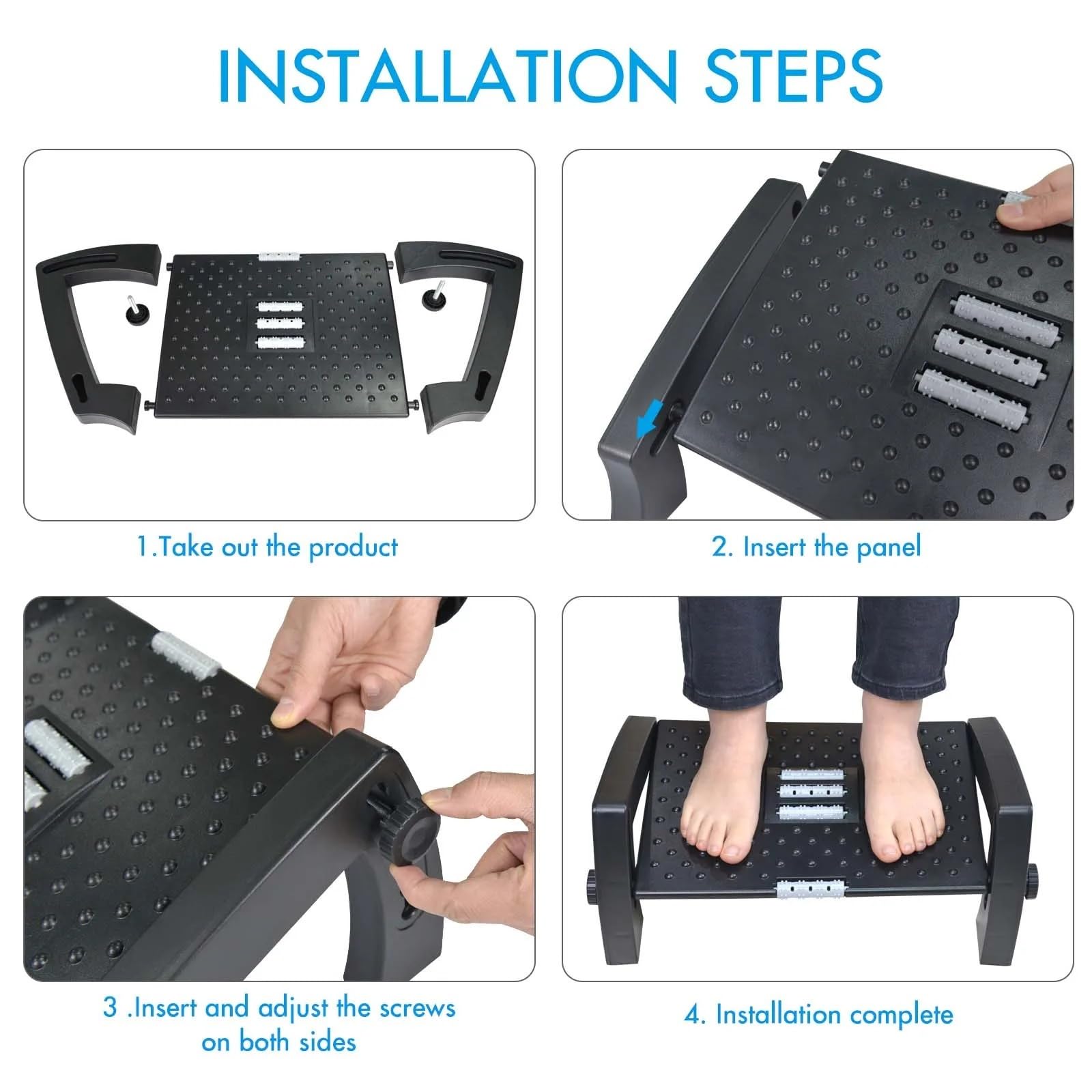 Reposapies de Oficina Reposapiés debajo del escritorio con superficie de masaje Reposapiés ergonómico ajustable en 6 posiciones de altura con patas firmes antideslizantes for oficina en casa para Ofic