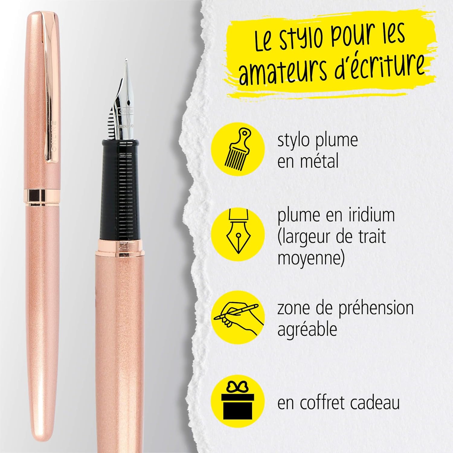 Online Eleganza Fountain Pen I Rosegold I Nib Size M I Metal Clip I Includes Ink Cartridge I Fountain-Pen for Standard Ink Cartridges Or Converter I In Gift Box 34565