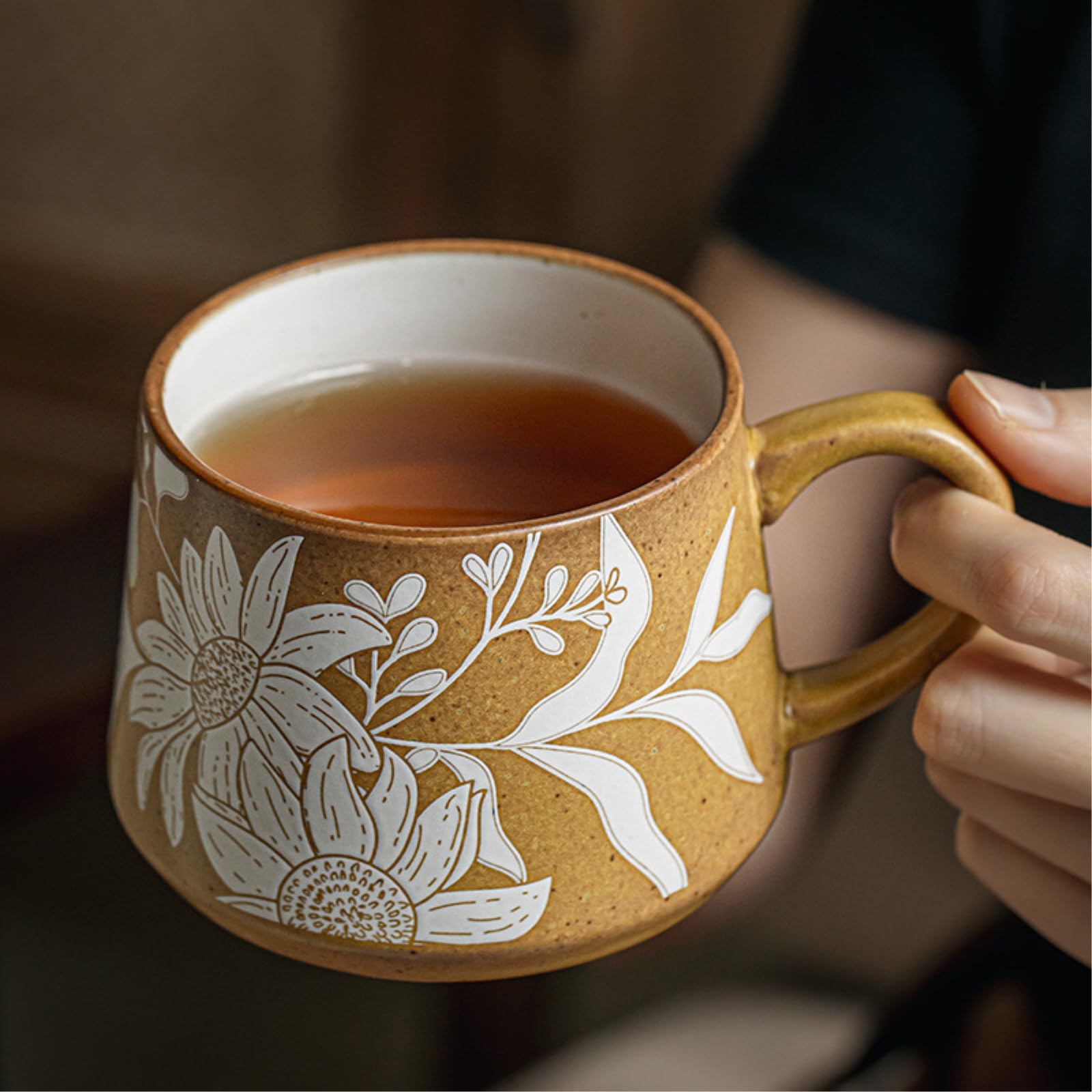 Taza de cerámica estampada de 360 ml con tapa