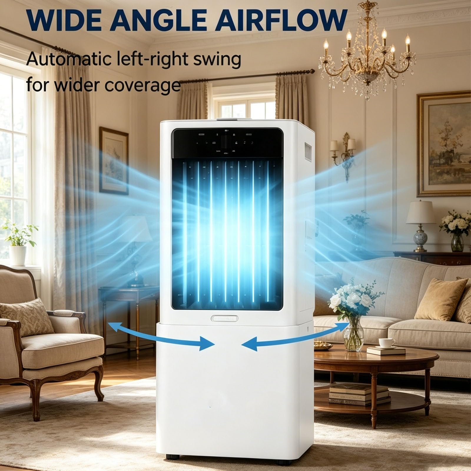 Aire Acondicionado Sin Tubo con Ruedas, Depósito de 10 L, 3 Velocidades, Diseño Desmontable, Ventilador Aire Frio para Dormitorio y Oficina