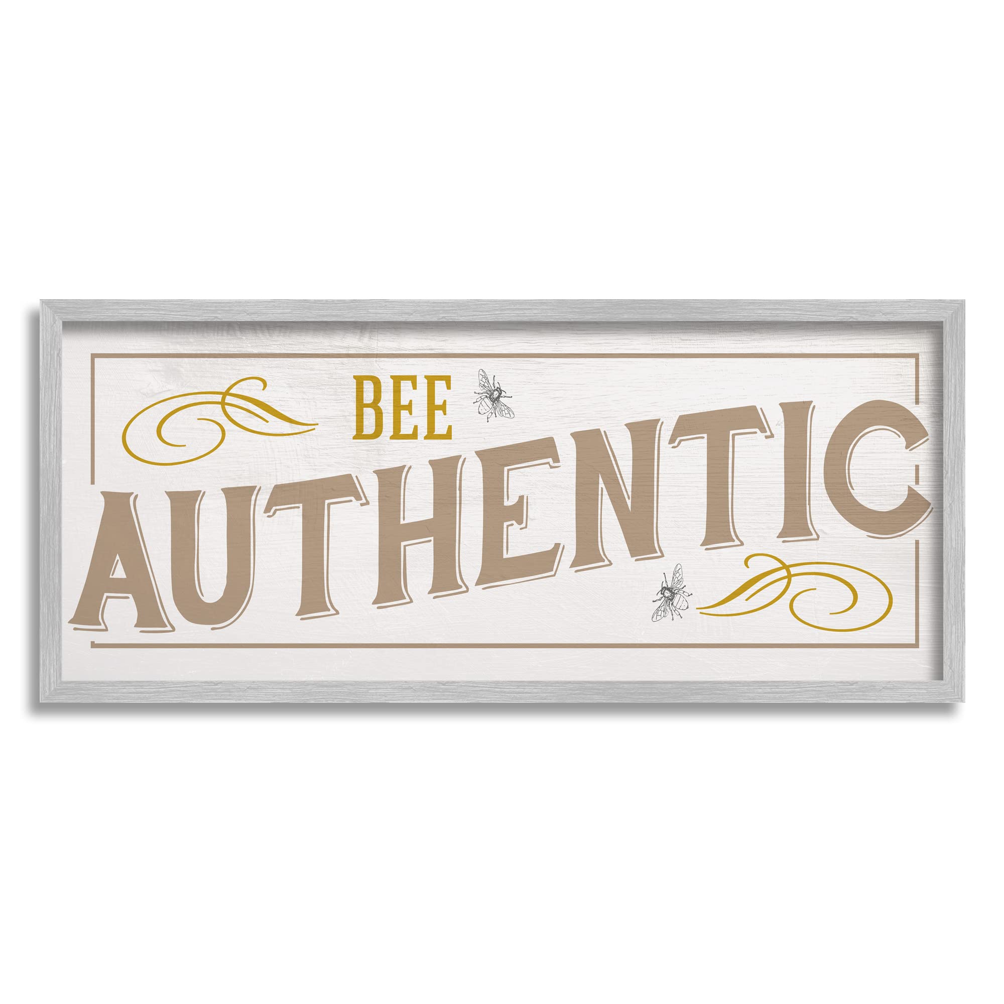 Stupell Industries Vintage Bee Authentic Sentiment Insect Pun Grey Framed Wall Art, 30 x 13, Off- White